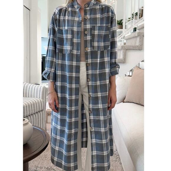 Listicle Out West Plaid Duster/Shirt Dress Blue & Grey 100% Cotton Sz. S - Picture 13 of 15